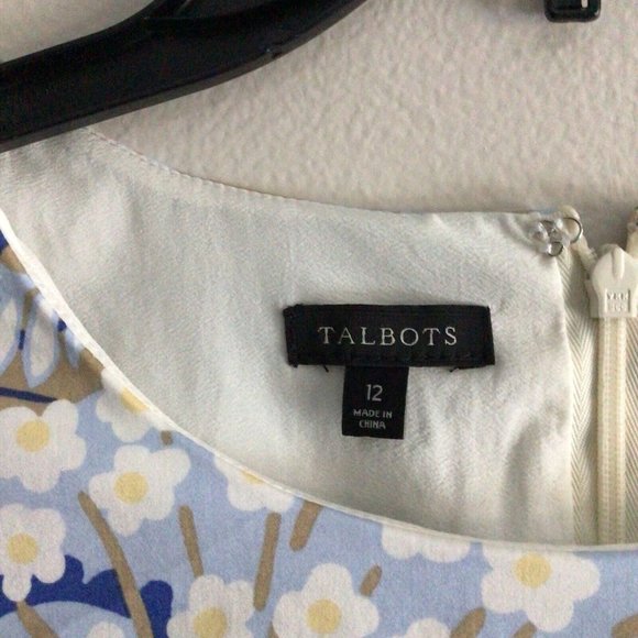 Talbots Women 12 Blue Multi Botanical Garden Flare Hem Short Sleeve Sheath Dress - Picture 9 of 10